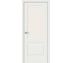 Дверь межкомнатная «Прима-3» White Matt остекление White Сrystal