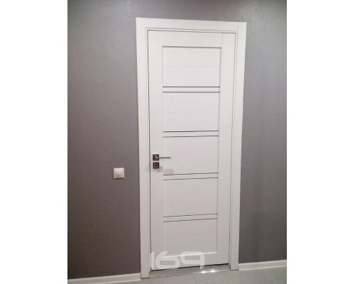 Дверь межкомнатная из эко шпона «Браво-28» Bianco Veralinga остекление Magic Fog