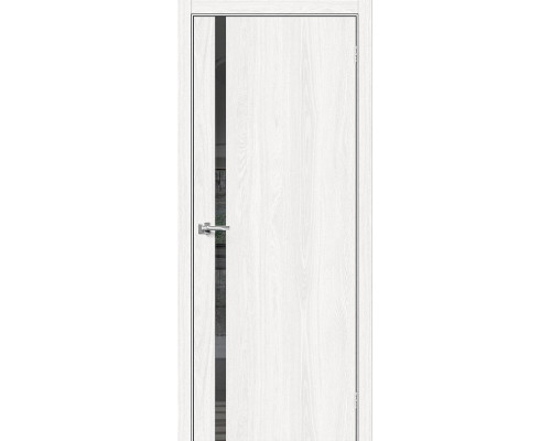 Дверь межкомнатная из эко шпона «Браво-1.55» White Dreamline остекление зеркало в цвете 