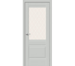 Дверь межкомнатная «Прима-3» Grey Matt остекление White Сrystal