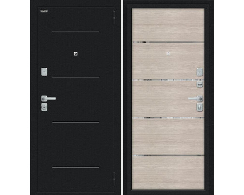 Дверь входная металлическая «Лайн/BChrome» Букле черное/Cappuccino Melinga